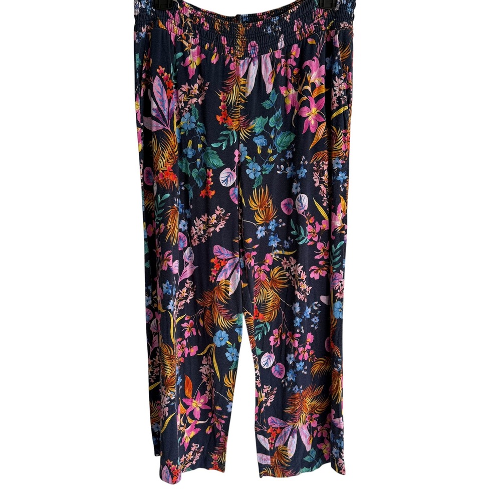 SOMA Navy Multicolor Floral Cropped Pajama Pants, M